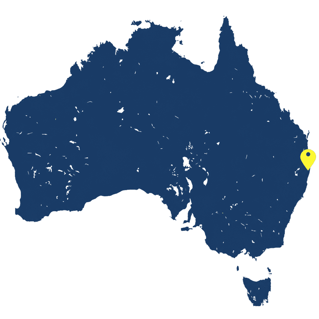 Map of Australia with a pin marking Brisbane