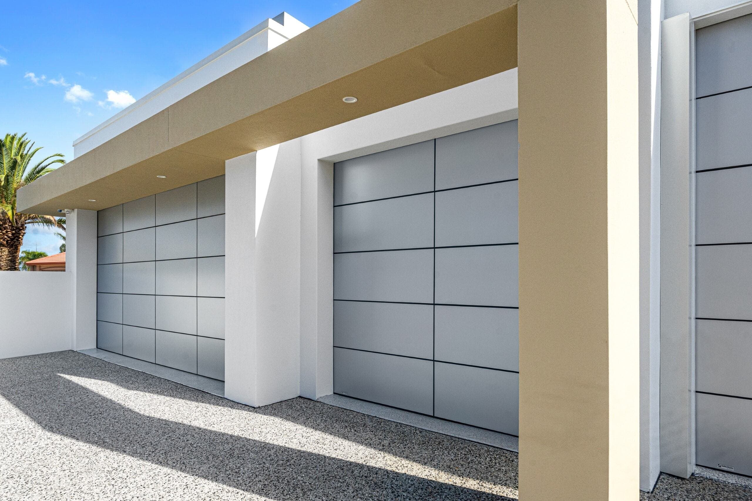Aerial view of a completed garage door installation
