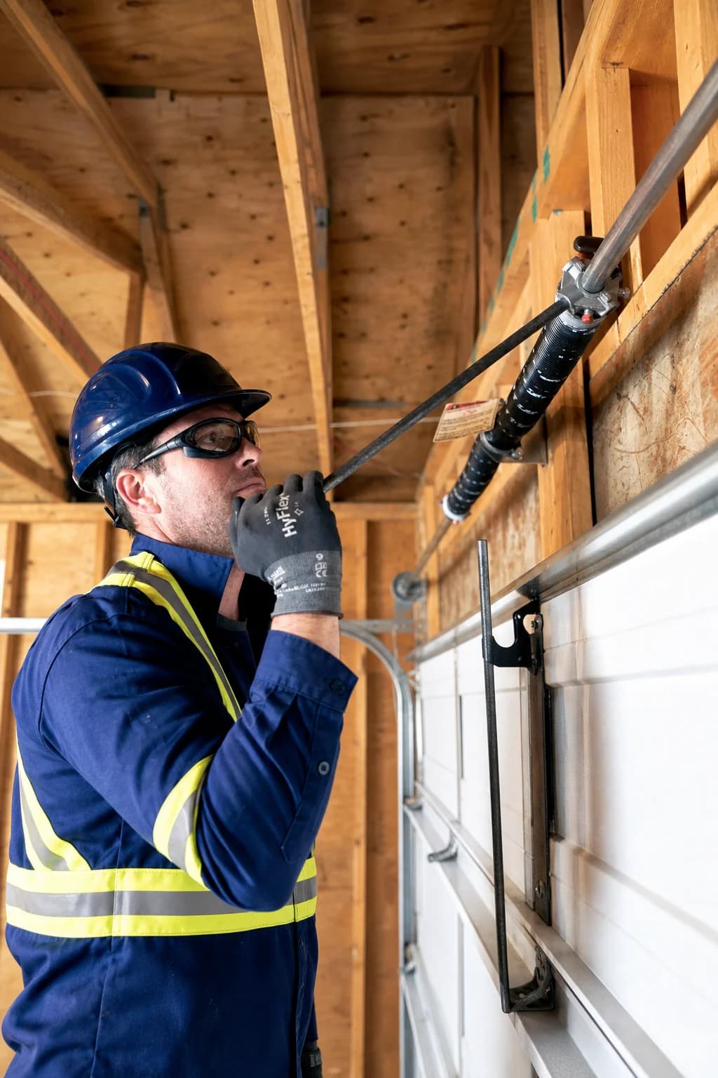 Garage door spring being replaced